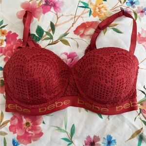 Bebe Women's Red Lace Bra size 34 DD